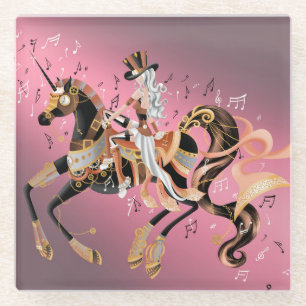 Steampunk Mechanical Horse & Lady Glass Coaster