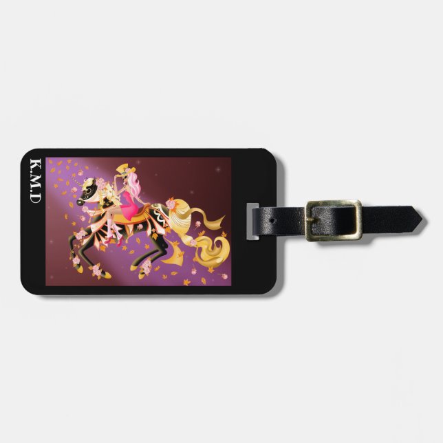 Steampunk Mechanical Horse & Lady  Luggage Tag (Front Horizontal)