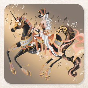 Steampunk Mechanical Horse & Lady Square Coaster