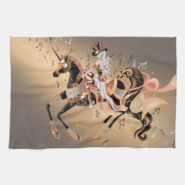 Steampunk Mechanical Horse & Lady Tea Towels  (Horizontal)