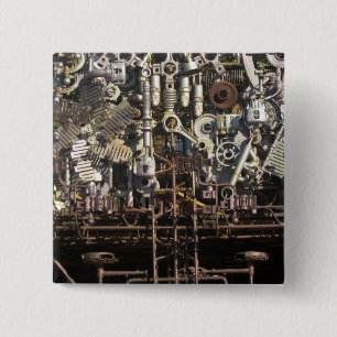 Steampunk mechanical machinery machines 15 cm square badge
