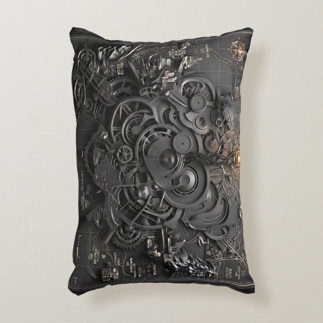 Steampunk Mechanical Map Accent Pillow (Front(Vertical))