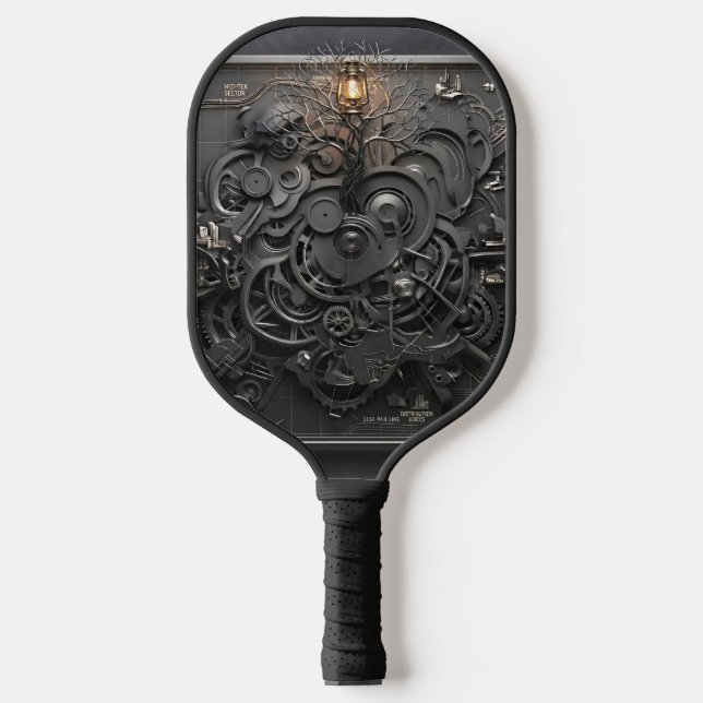 ​Steampunk Mechanical Map Pickleball Paddle (Front)