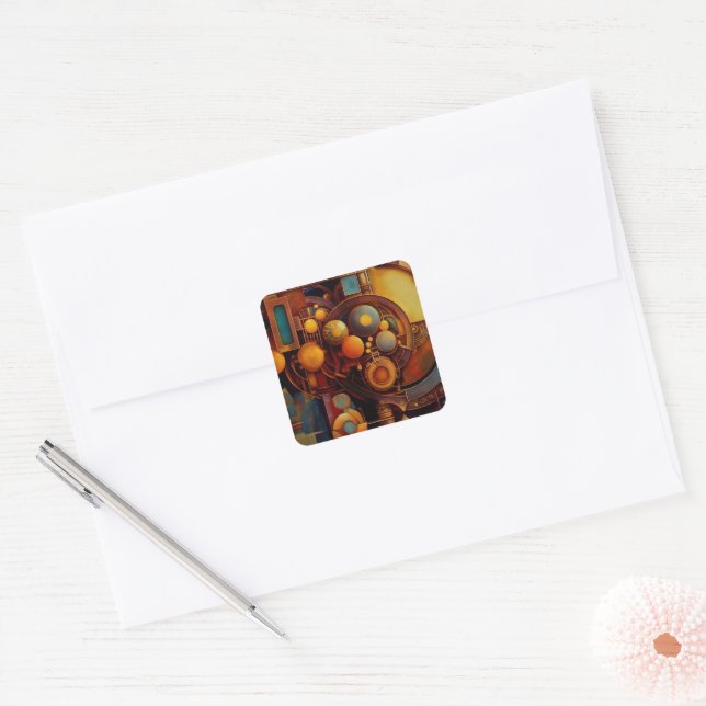 Steampunk Mechanical Orb Composition Square Sticker (Envelope)