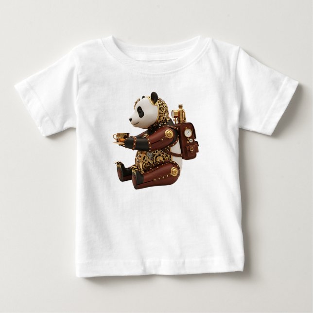Steampunk Mechanical Panda Brass Clockwork Figurin Baby T-Shirt (Front)