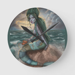 Steampunk Mermaid Round Clock