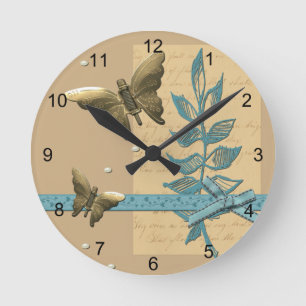 Steampunk Metal Butterfly Round Clock