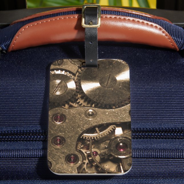 Steampunk Metal Clock Gears Luggage Tag (Front Insitu 2)