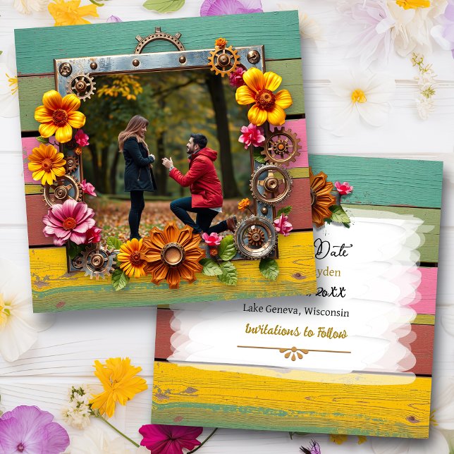 Steampunk Metal Floral Personalised Wedding Save The Date (Creator Uploaded)