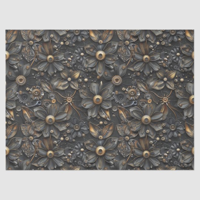 Steampunk Metal Flower Vine Pattern for Decoupage Tissue Paper (Front)