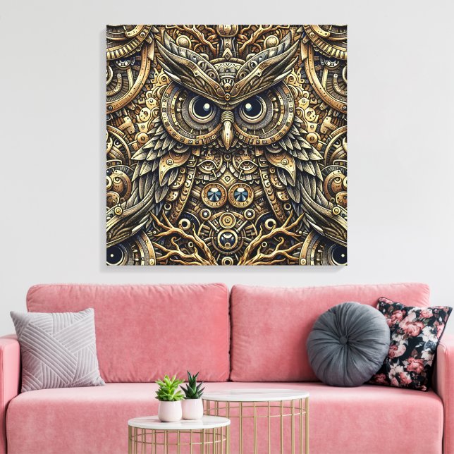 Steampunk Metal Gears and Owl Canvas Print (Insitu(LivingRoom))