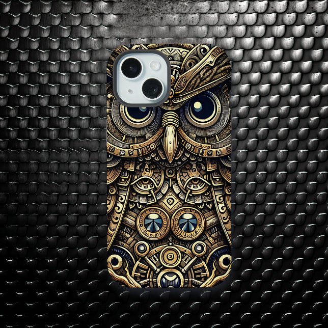 Steampunk Metal Gears and Owl  iPhone 15 Case (Creator Uploaded)