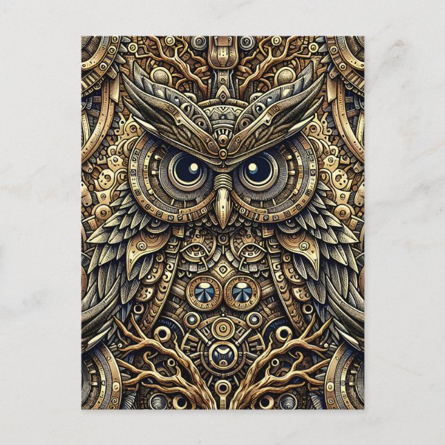 Steampunk Metal Gears and Owl Postcard (Front)