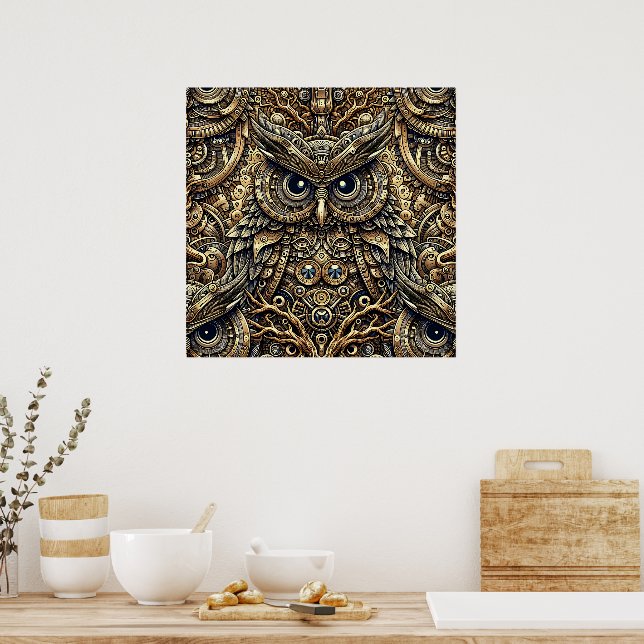 Steampunk Metal Gears and Owl Poster (Kitchen)