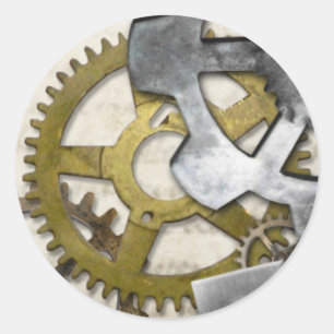 Steampunk Metal Gears Industrial Sticker. Classic Round Sticker