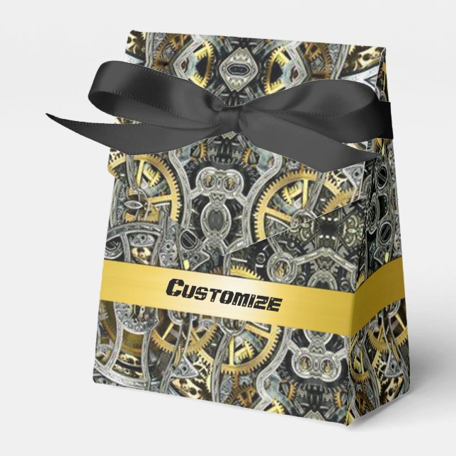 Steampunk Metal Gears Tent Favour Box (Front Side)