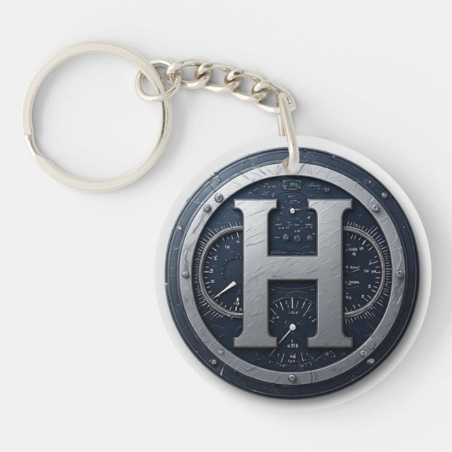⚙️ Steampunk Metal H Gauge Dial Badge 🔑 Key Ring (Front)