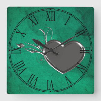 Steampunk Metal Heart Square Wall Clock