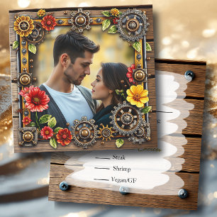 Steampunk Metal & Wood Personalised Wedding RSVP Save The Date