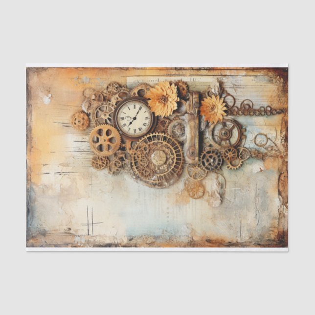 Steampunk Mixed Media in Soft Rusty Hues Tissue Paper (Front)
