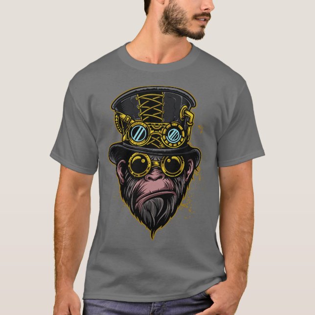 Steampunk Monkey Illustration T-Shirt (Front)