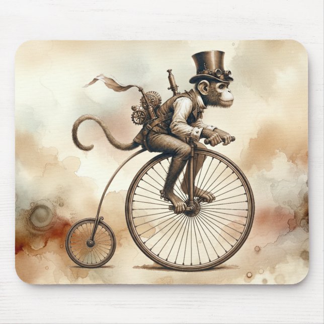 Steampunk Monkey Riding a Penny-farthing Bike Mouse Mat (Front)