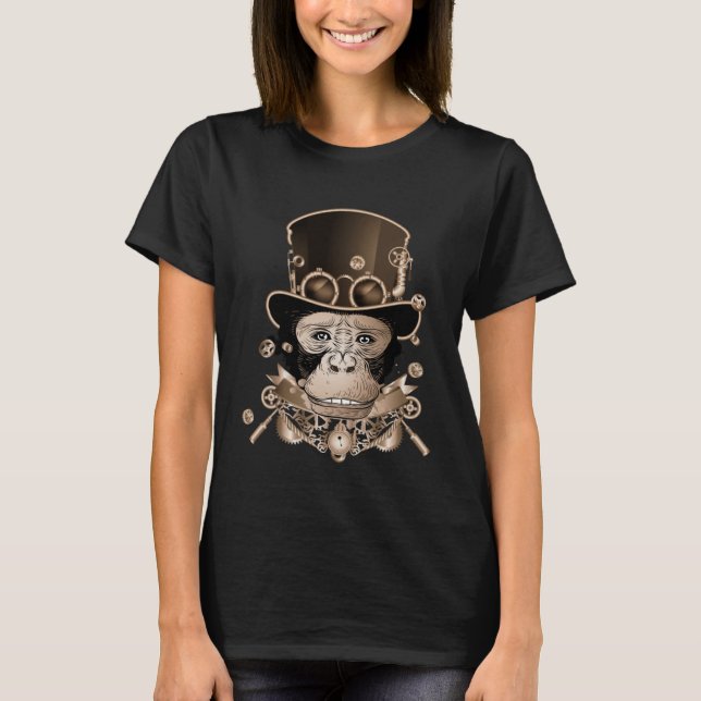 Steampunk monkey with cylinder hat antique look T-Shirt (Front)