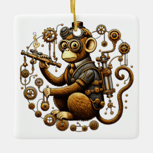 Steampunk Monkey with Ray Gun Ceramic Ornament
