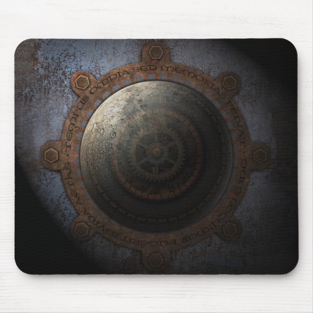 Steampunk Moon Clock Time Metal Gears Mouse Mat (Front)