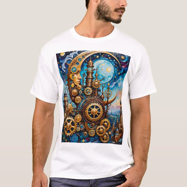 Steampunk Moon T-Shirt Fantasy Gears Artworks (Front)
