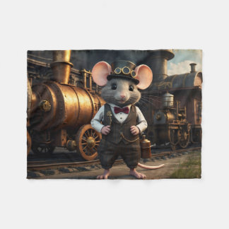 Steampunk Mouse and Train Fleece Blanket