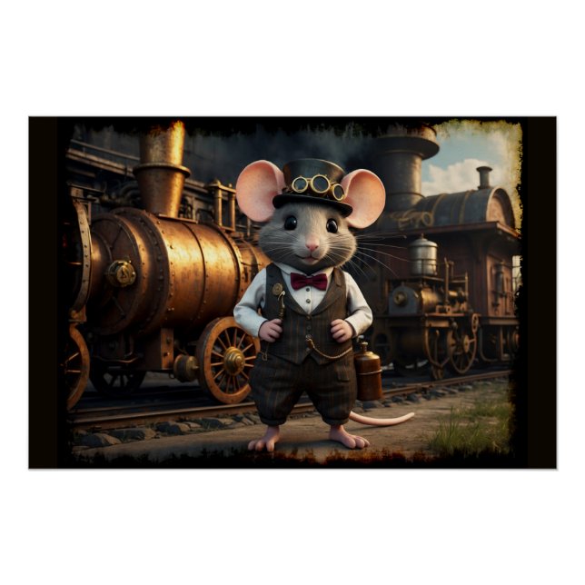 Steampunk Mouse and Train Poster (Front)