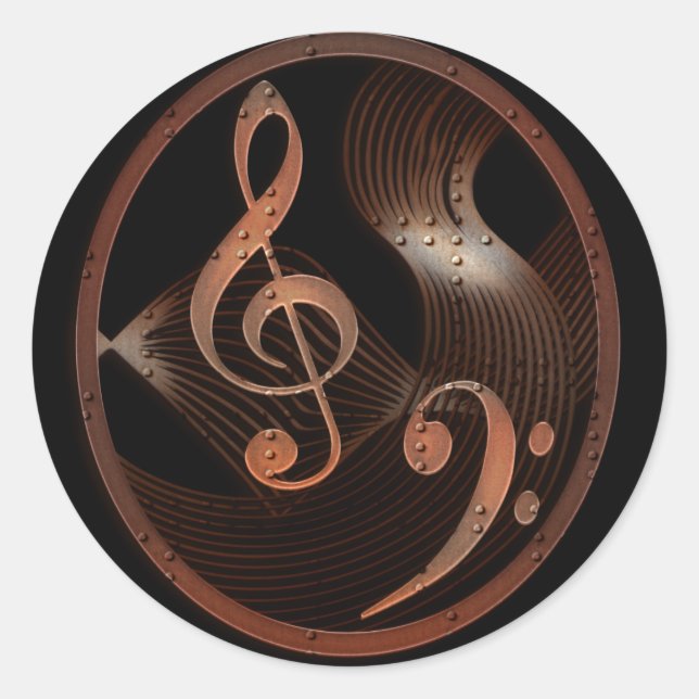 Steampunk Music Design round stickers (Front)