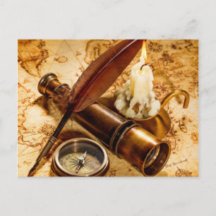 steampunk nautical telescope antique compass postcard