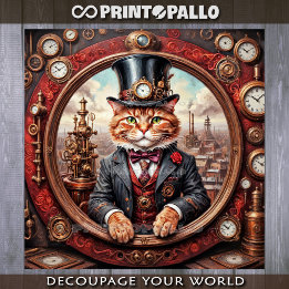 Steampunk noble red cat in a frame wrapping paper sheet