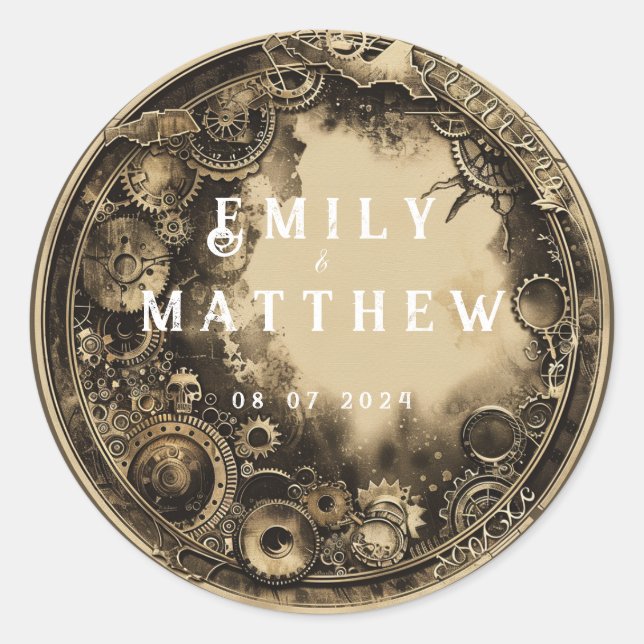 Steampunk Noir Affair Wedding Classic Round Sticker (Front)