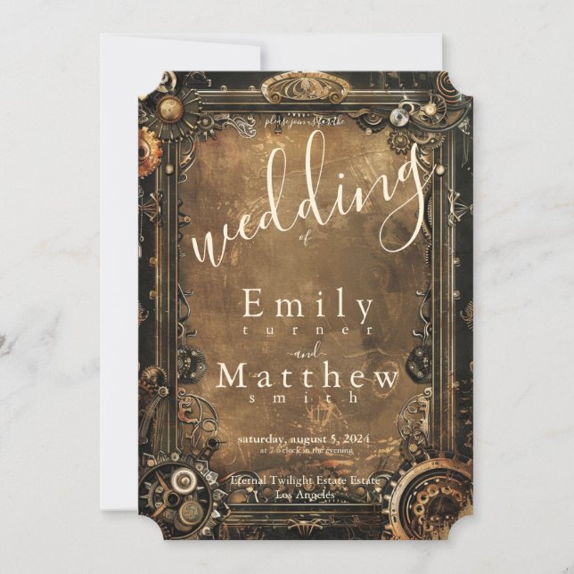 Steampunk Noir Affair Wedding Invitation (Front)