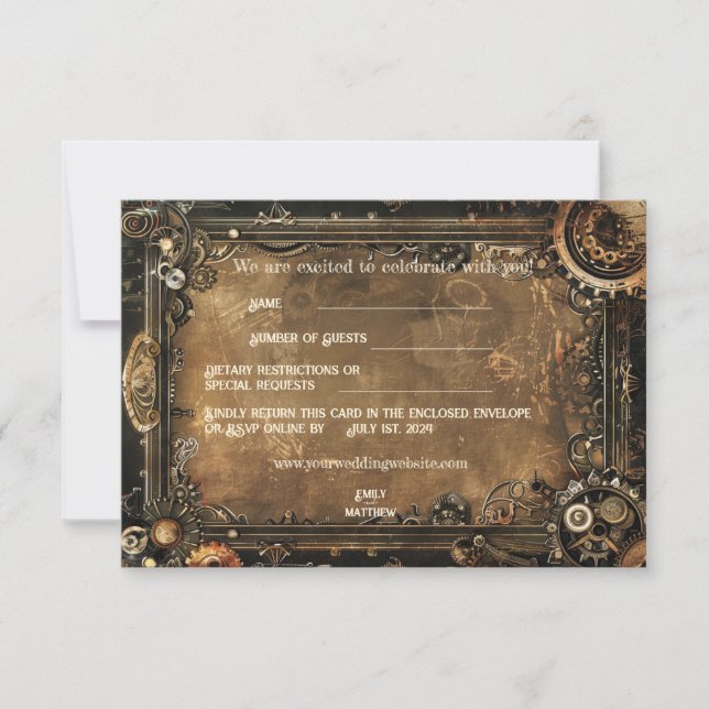 Steampunk Noir Affair Wedding RSVP Card (Front)