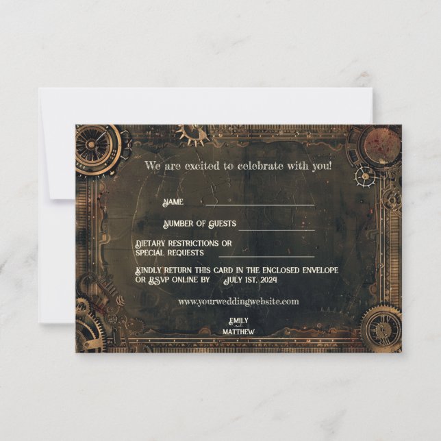 Steampunk Noir Affair Wedding RSVP Card (Front)