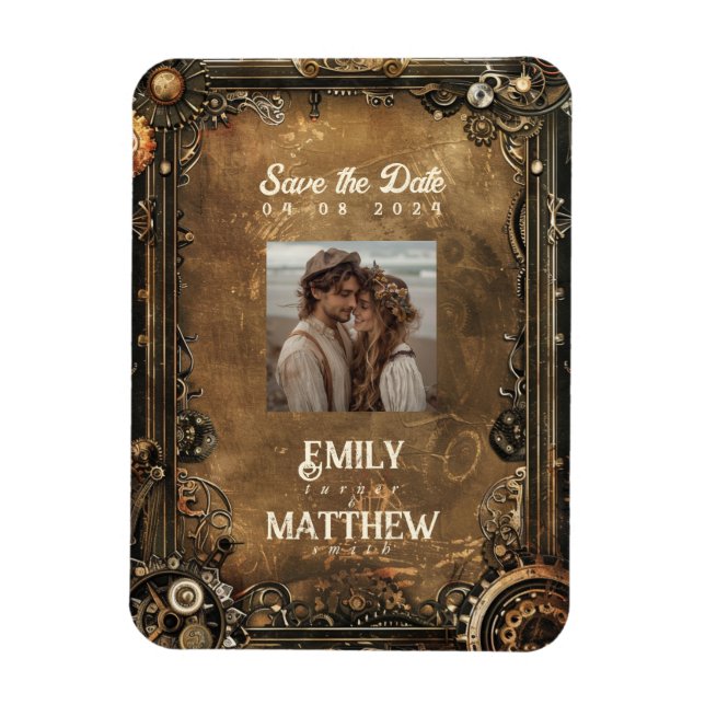 Steampunk Noir Affair Wedding Save The Date Magnet (Vertical)