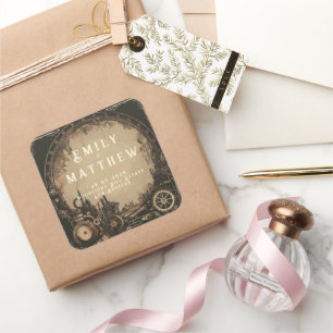 Steampunk Noir Affair Wedding Square Sticker
