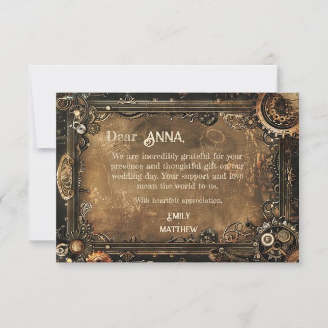 Steampunk Noir Affair Wedding Thank You Card (Front)