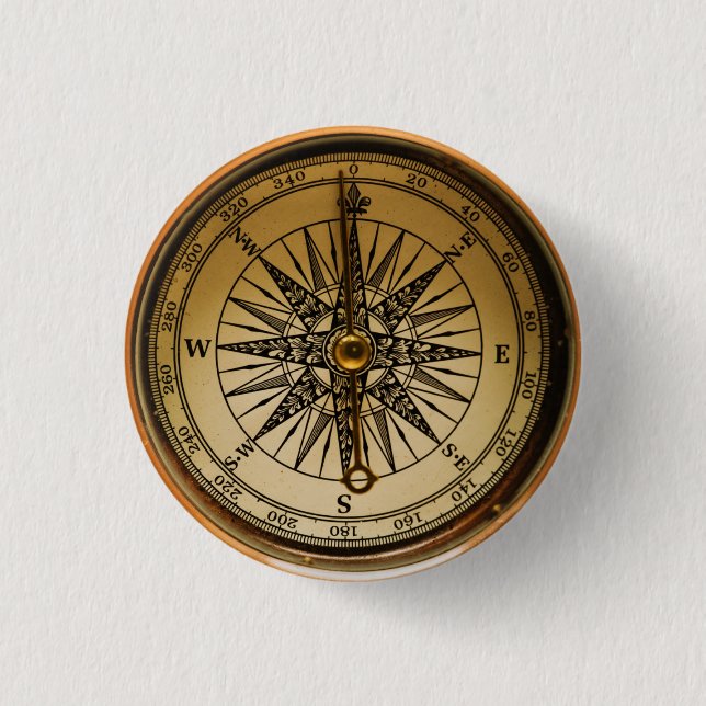 Steampunk Nostalgic Old Brass Compass 3 Cm Round Badge (Front)