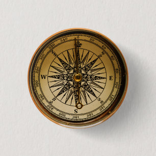 Steampunk Nostalgic Old Brass Compass 3 Cm Round Badge