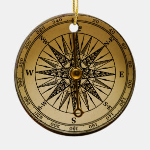 Steampunk Nostalgic Old Brass Compass Ceramic Tree Decoration