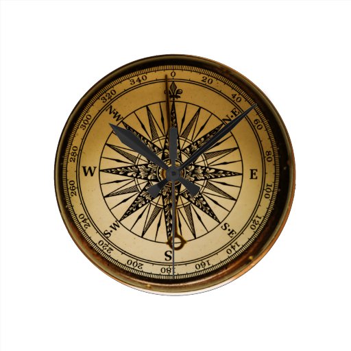 Image of Steampunk Nostalgic Old Brass Compass Round Clock