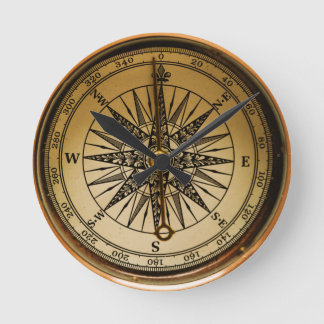 Steampunk Nostalgic Old Brass Compass Round Clock