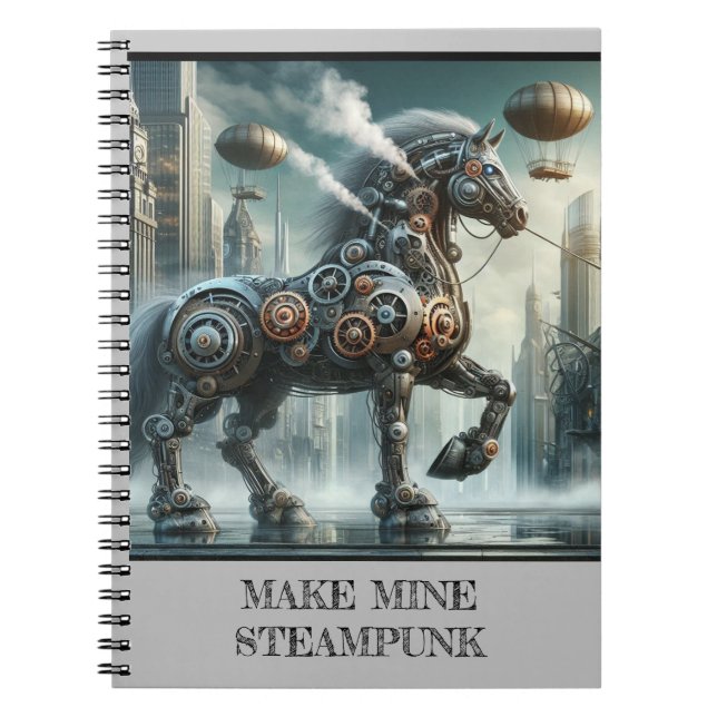 Steampunk notebook with an impressive horse image (Front)
