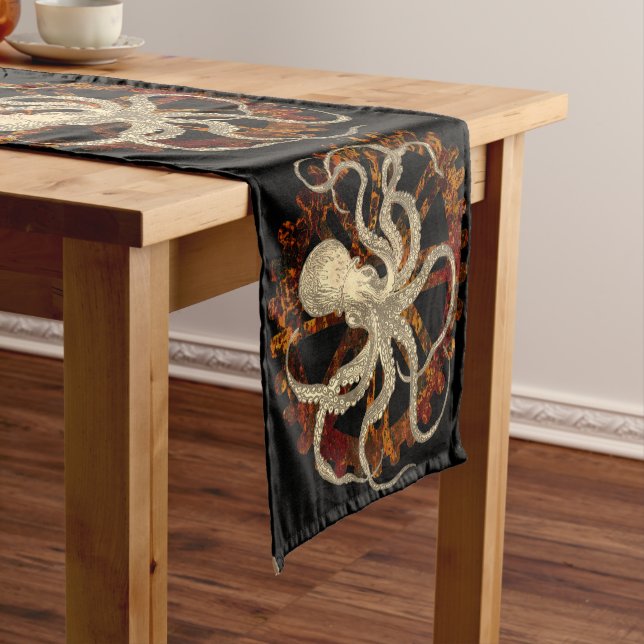 Steampunk Octopus and Rusty Clockwork Gear Short Table Runner (In Situ)
