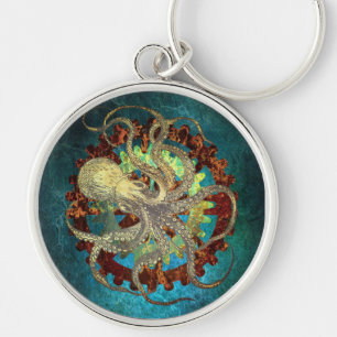 Steampunk Octopus & Clockwork Gears Key Ring